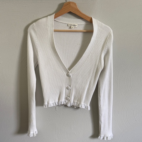 For Love and Lemons White Ribbed Button-Up Cardigan - Picture 1 of 3